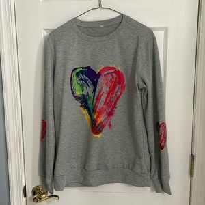 Oil Painting Love Heart Print Sweatshirt Round Neck Long Sleeves Juniors XL